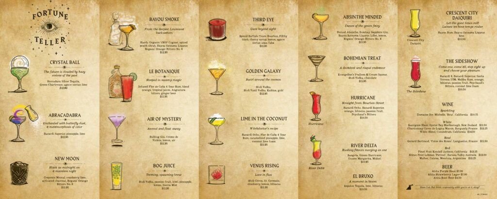 Carnival Fortune Teller Bar Menu